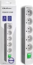 Zgjatim elektrik Qoltec 50290, 5 priza, kabllo 1.8 m, i bardhë gri