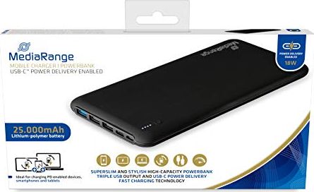 Karikues portativ MediaRange 5000mAh, me USB dhe USB C, i zi