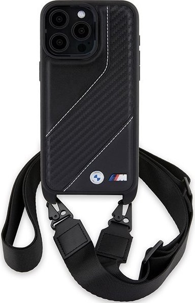 Mbulesë telefoni BMW M Edition Carbon Stripe, për iPhone 15 Pro, me rrip, e zezë