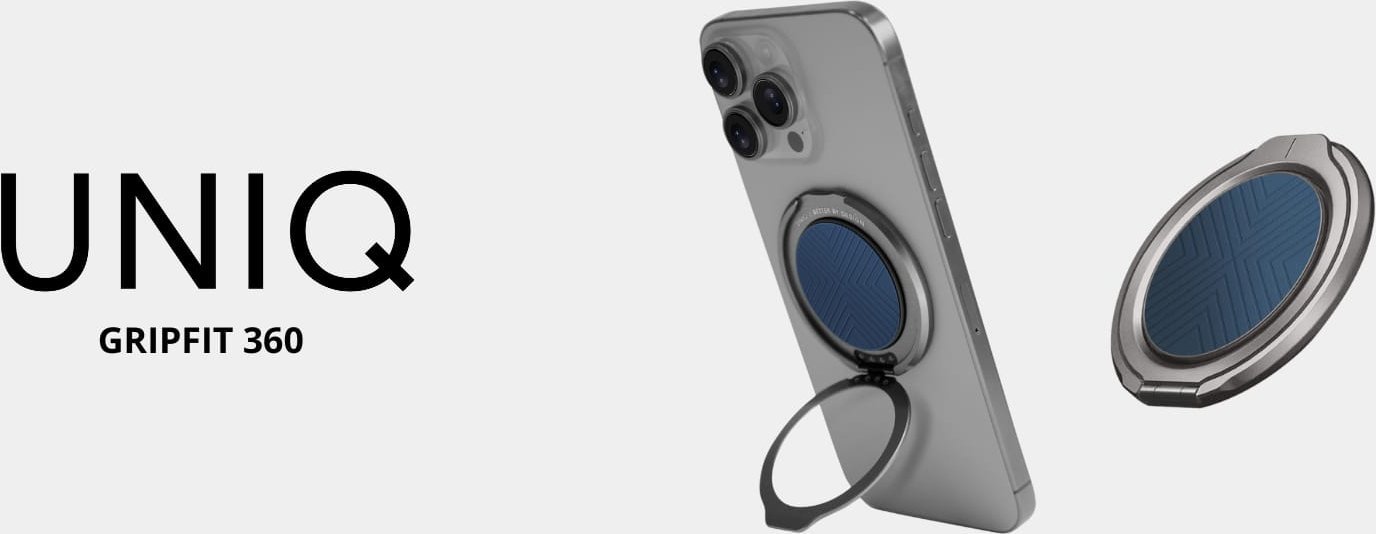 Магнетен држач за телефон Uniq GripFit 360, со потпирач, 360°, сина