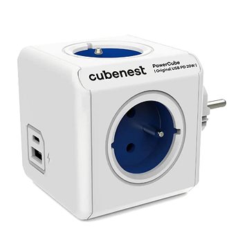 Prizë zgjatëse Cubenest Powercube Original, 4x dalje, USB A+C PD 20W, e bardhë e kaltër