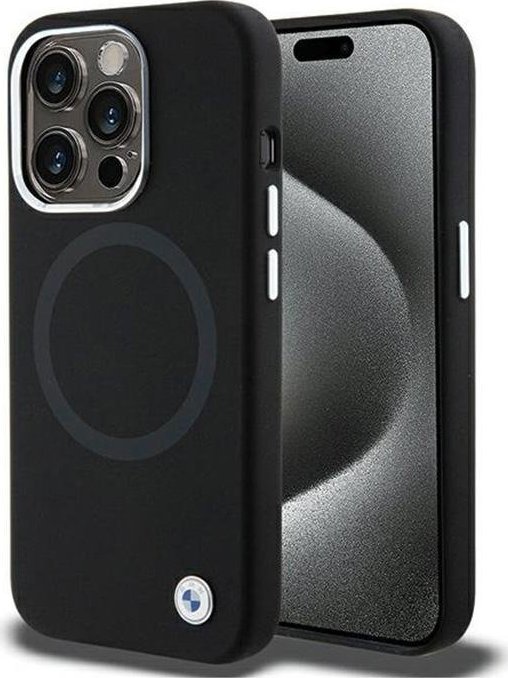 Maskë mbrojtëse BMW Signature Liquid Silicone për iPhone 15 Pro 6.1", silikoni i lëmuar, e zezë