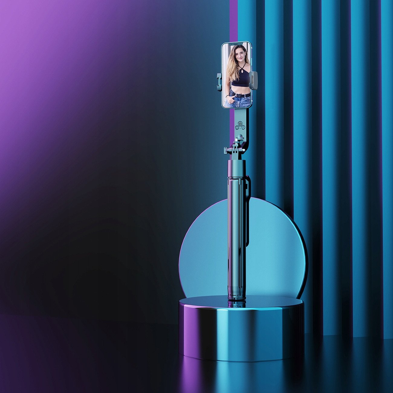 Selfie stick me tripod Wozinsky WST-360YS, 360° AI auto tracking, kontroll me gjeste, i zi