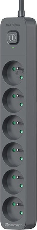 Prizë zgjatuese Tracer Power Line+, 6 dalje, kabllo 1.8 m, grafit