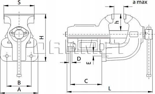 Vise fikse metalpunuese Bison Bial 1240, gjerësi nofulle 150 mm, gize, gri