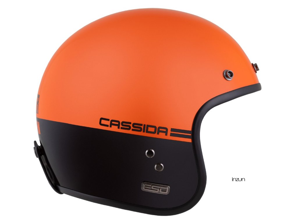 Helmë moto CASSIDA Eso Super Hooligan, fibër xhami, ECE 22.06, e zezë portokalli pearl