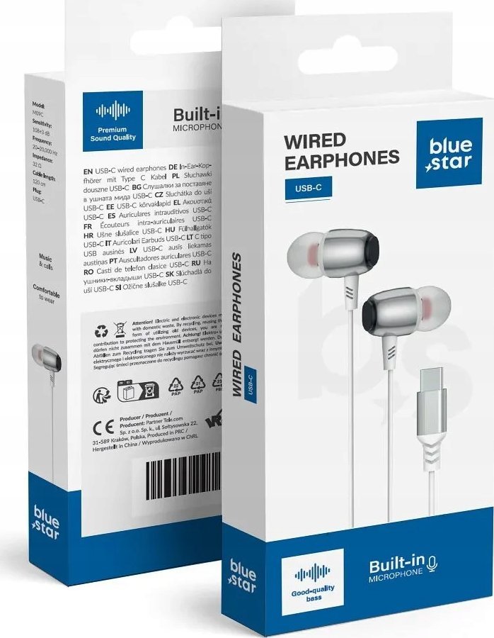 Kufje me kabllo Blue Star M09C, Type C DAC, 1.2 m, të bardha