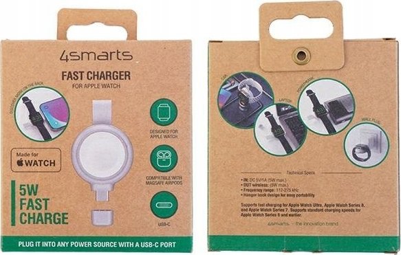 Karikues wireless 4smarts për Apple Watch, MFi, USB C, argjend