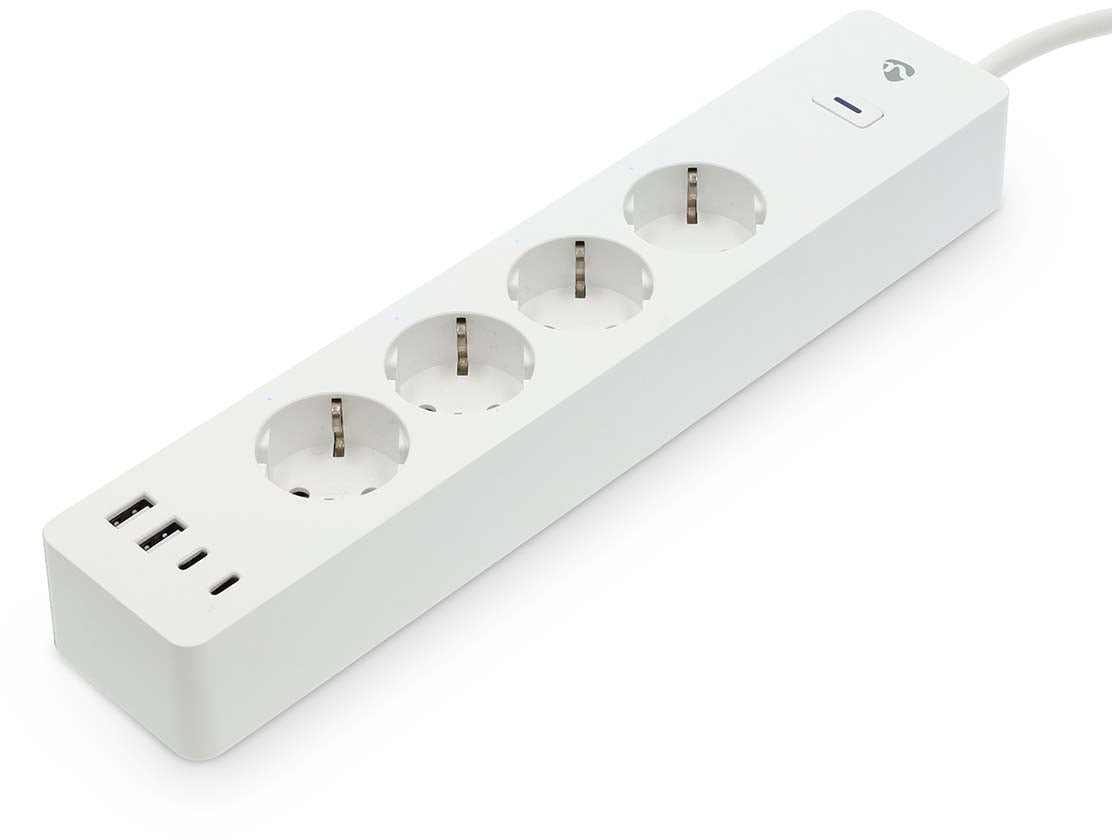 Prizë smart Nedis SmartLife Hybrid Wi-Fi, 4x Type F, USB A USB C, 16A 3680W, 2m, e bardhë