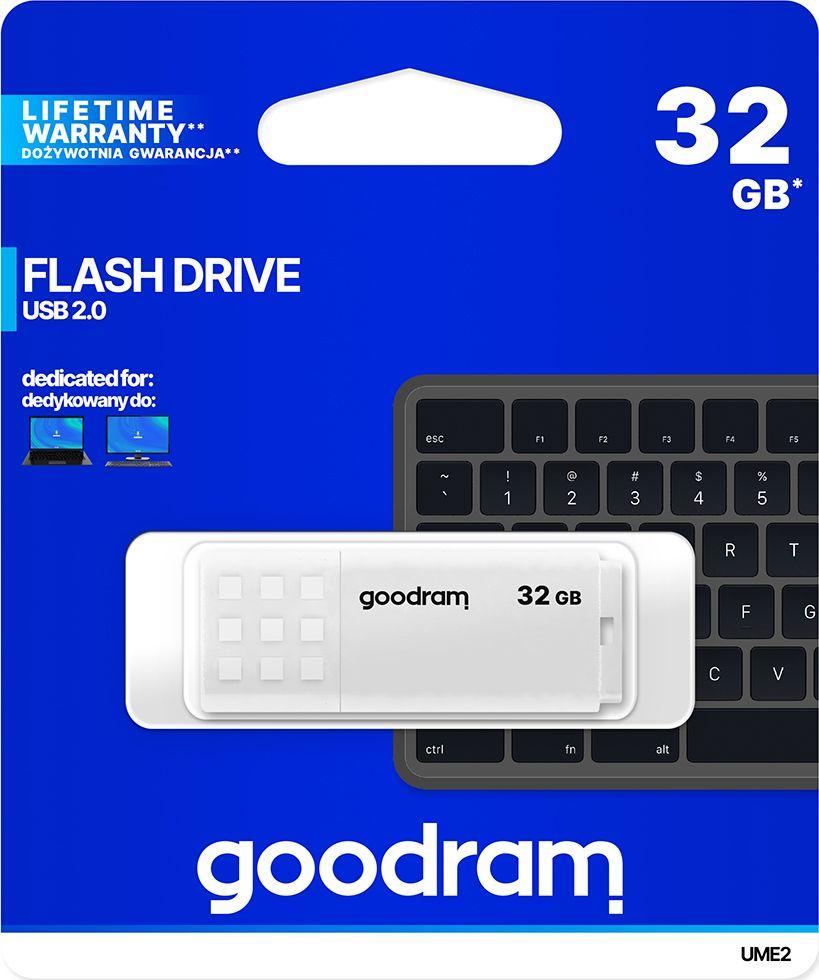 Flash Drive GoodRam UME2 32GB USB 2.0 (UME2-0320W0R11), i bardhe