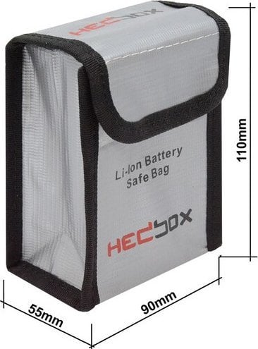 Заштитна торба за батерии HEDBOX FIREBAG-M, стаклени влакна отпорни на оган, затворање со велкро, црна