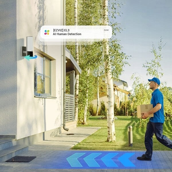 Kamerë sigurie Ezviz EL3, me dritë muri inteligjente, IP65, e zezë