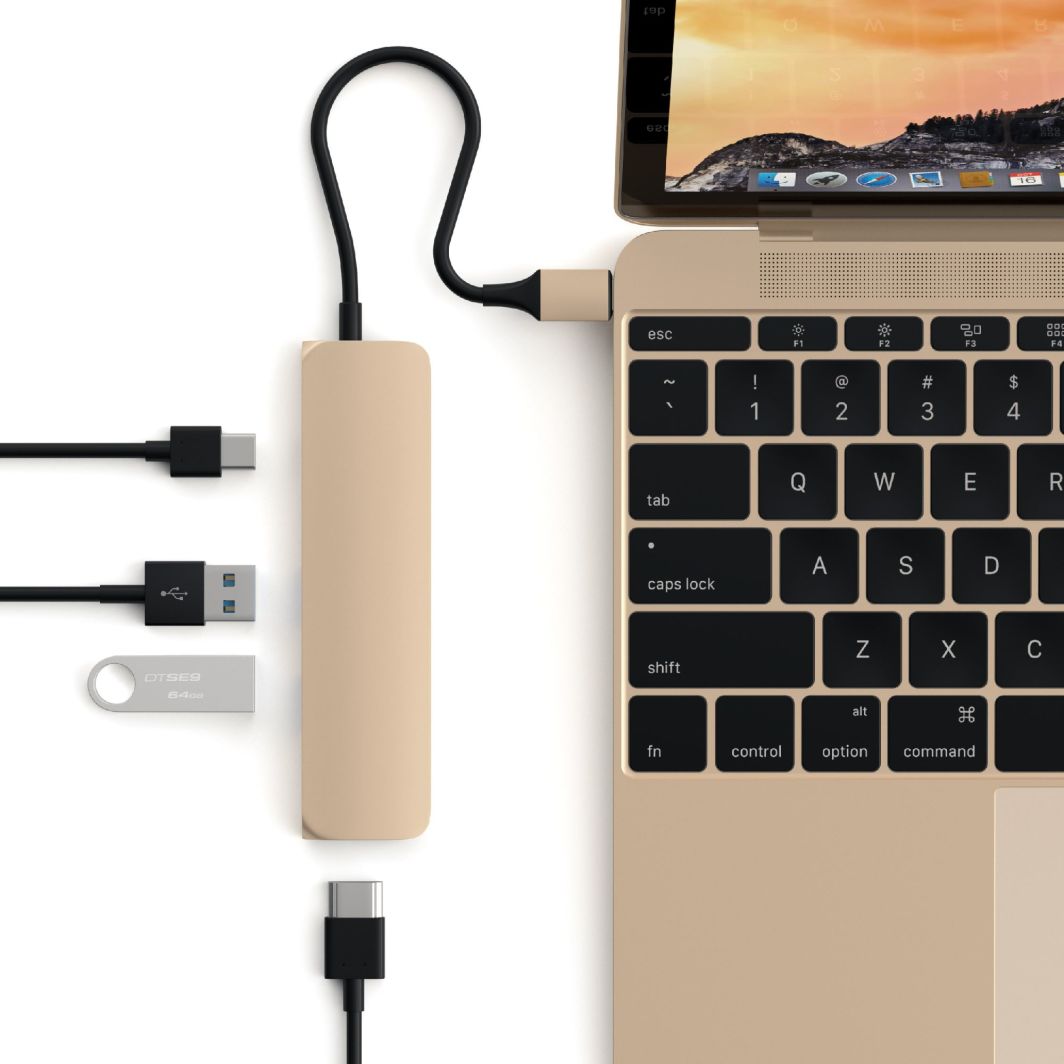 Konvertues Satechi Aluminum SLIM Type-C MultiPort Adapter, HDMI 4K, 2x USB 3.0, artë