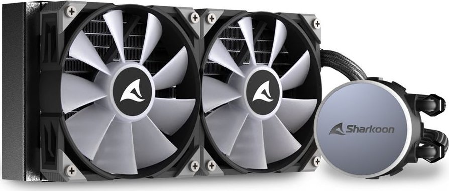 Ftohës uji për procesor Sharkoon S70 RGB, radiator 240 mm, dy ventilatorë RGB, i zi