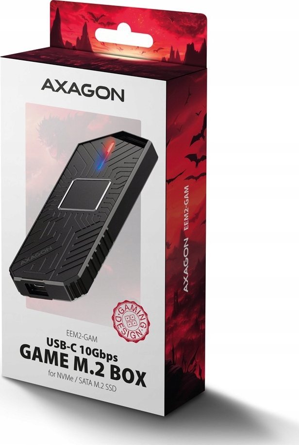 Надворешно куќиште за SSD M.2 AXAGON EEM2-GAM, USB-C 3.2 Gen 2, NVMe SATA, црно RGB