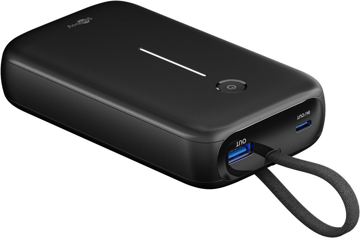 Powerbank Goobay 20000mAh, 15W, kabllo USB C e integruar, i zi
