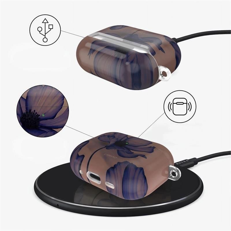 Mbulesë Tech-Protect Lamano për Apple AirPods Pro 3, PC, me karabinë, kafe me lule blu të errët