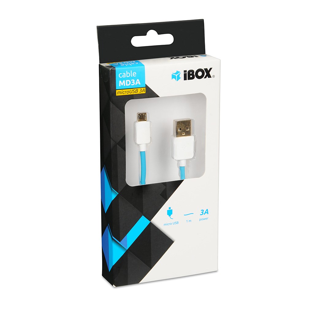 Kabllo USB iBOX MD3A, microUSB, 1m, i kaltër