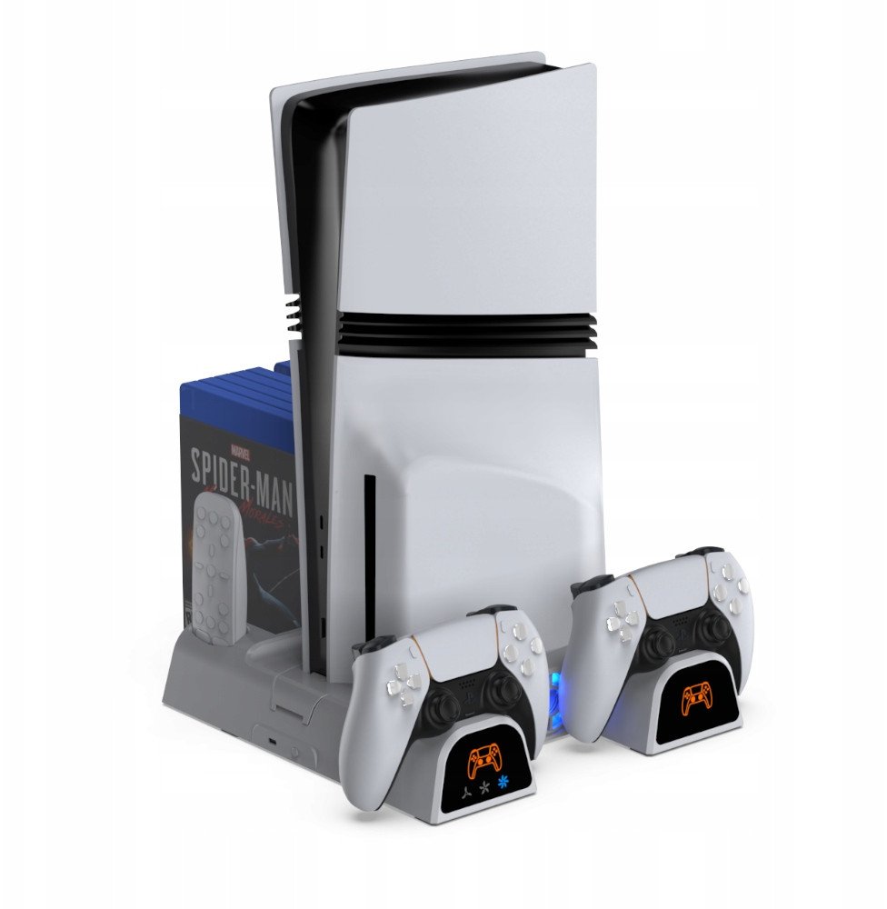 Станица за ладење и полнење за PS5 YAXO Arctic Breeze NE, 2 вентилатори, полнач DualSense, бела