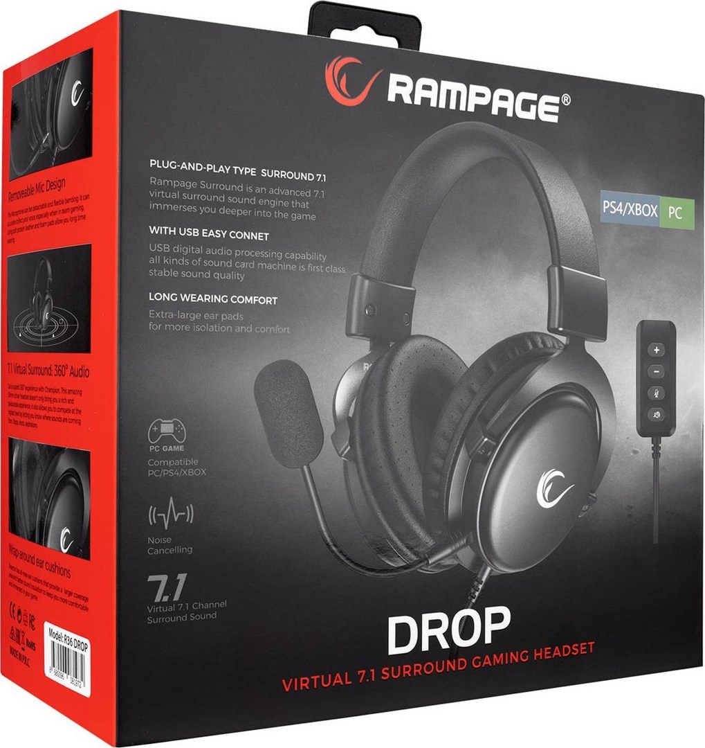 Kufje Rampage R36 Drop, 7.1 surround, të zeza