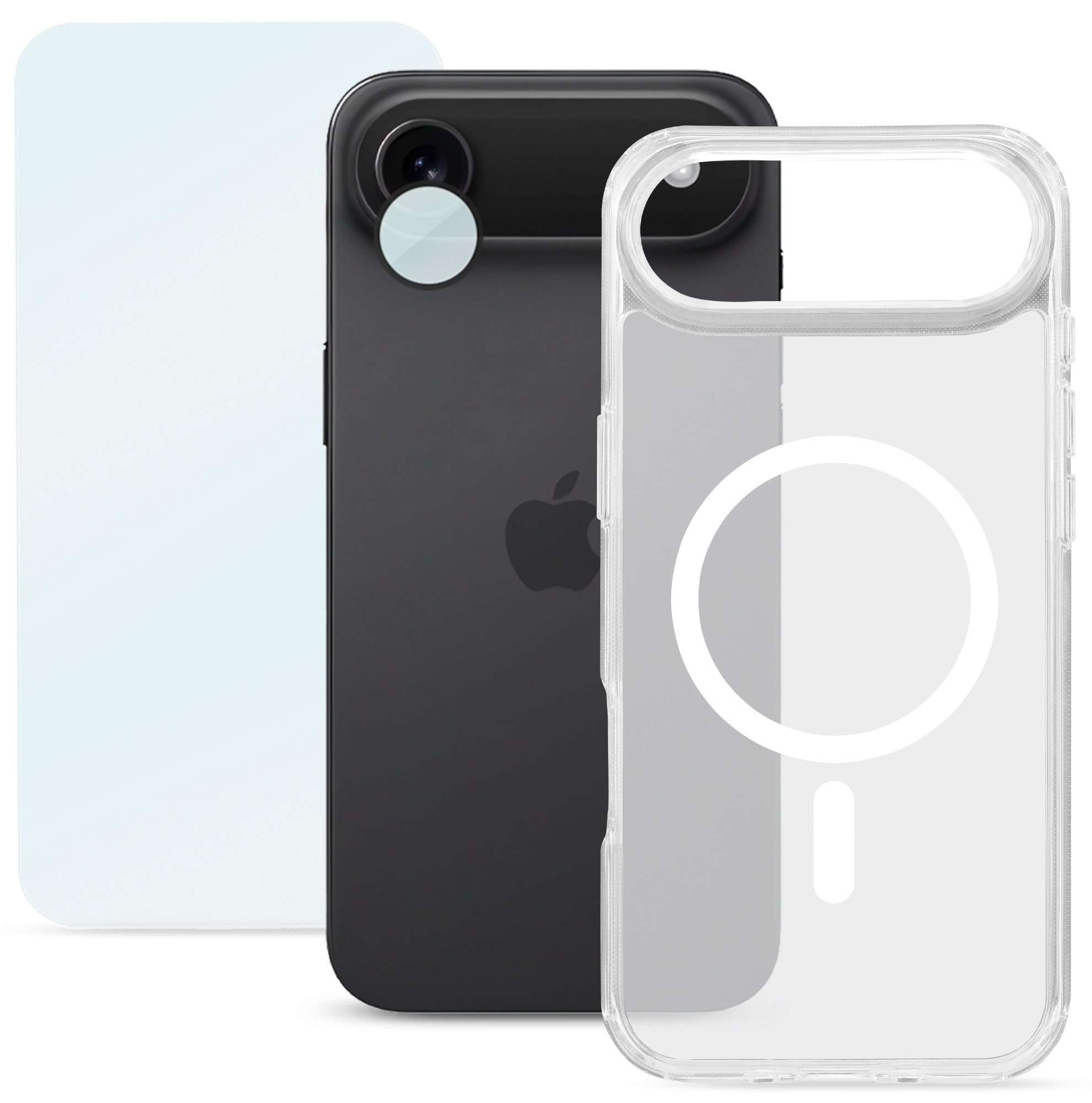 Set 3in1 aksesorë Roobix Clarion MagSafe për iPhone 17 Air, kejs transparent, xham mbrojtës, mbrojtës lente kamerash