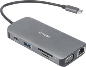 Docking station USB C Deltaco USBC HDMI25, 9 në 1, 85W PD, gri