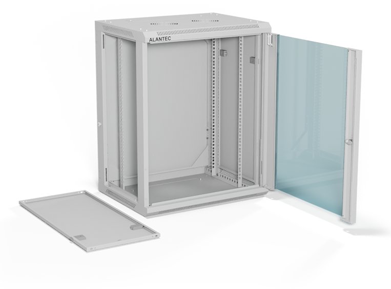 Ѕиден орман RACK ALANTEC 19" 15U 600x450, стаклена врата, за самосклопување, сива