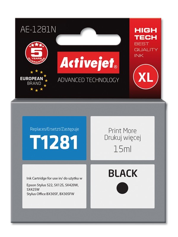 Ngjyrë për printer Activejet AE-1281N (zëvendësim për Epson T1281), 15 ml, e zezë