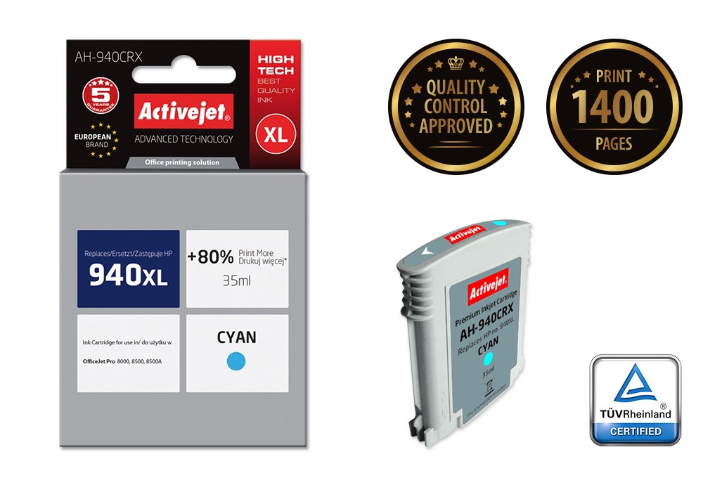 Ngjyrë për printer Activejet AH-940CRX (zëvendësim për HP 940XL C4907AE), 35 ml, e kaltër
