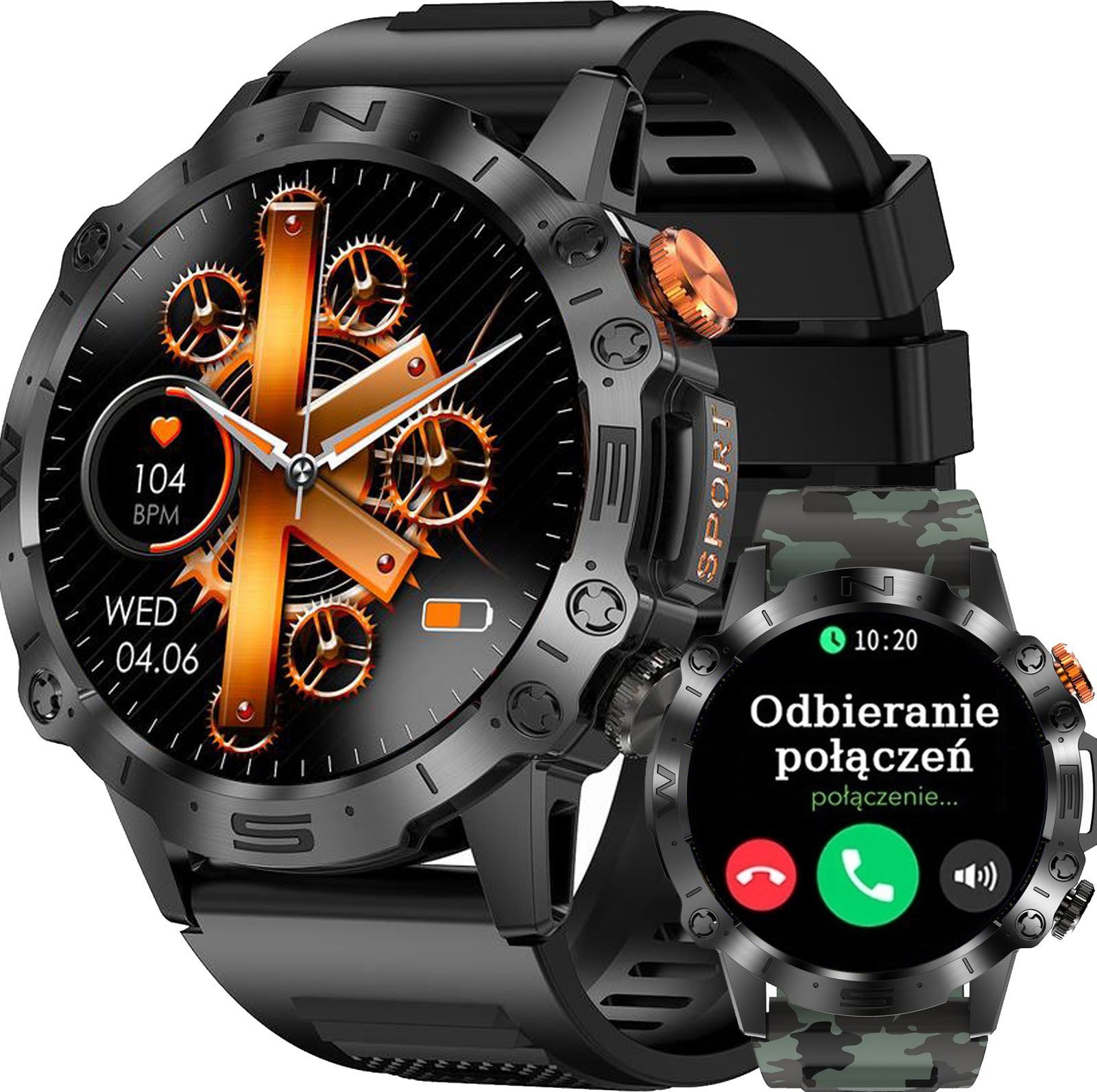 Smartwatch Gravity GT20-6, ekran 1.43" AMOLED, Bluetooth 5.0, green camo