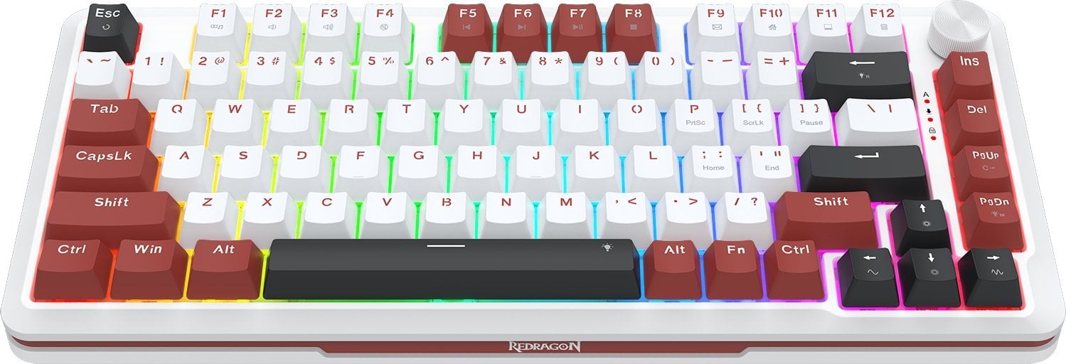 Tastierë mekanike Redragon K721WRB RGB, 75%, hot swap, e bardhë e kuqe e zezë