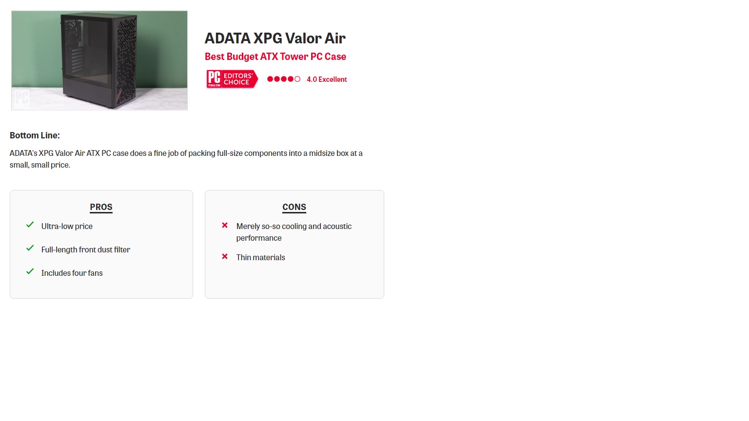 Kasë për PC Adata XPG VALOR AIR, e zezë