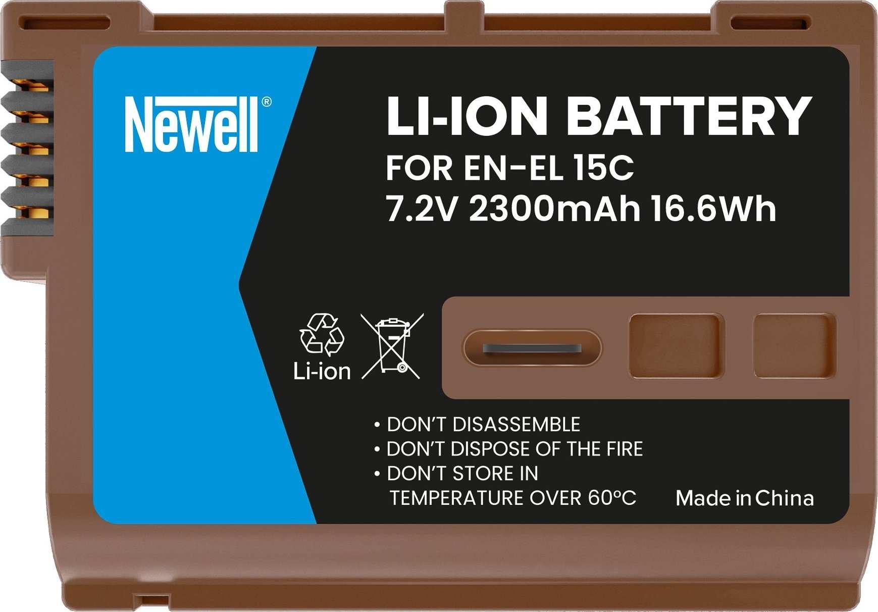 Батерија за фотоапарат Newell EN-EL15C, 2300mAh, со USB-C, сива