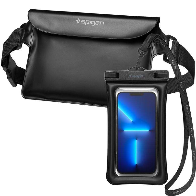 Set çantë + mbrojtëse për celular kundër ujit Spigen Aqua Shield, i zi