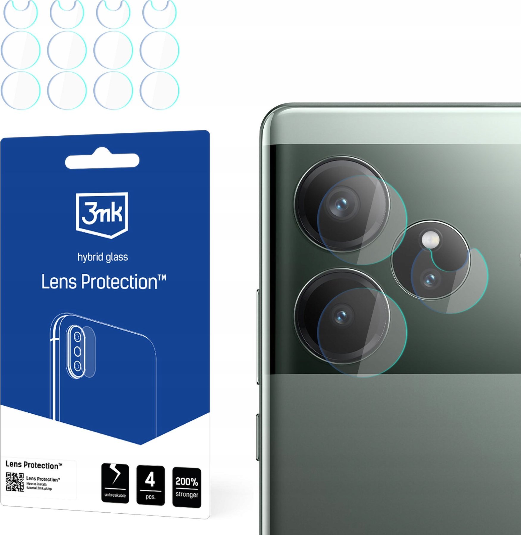Mbrojtës kamerë 3MK Lens Protect për Realme GT 6, xham hibrid, set 4 copë, transparent