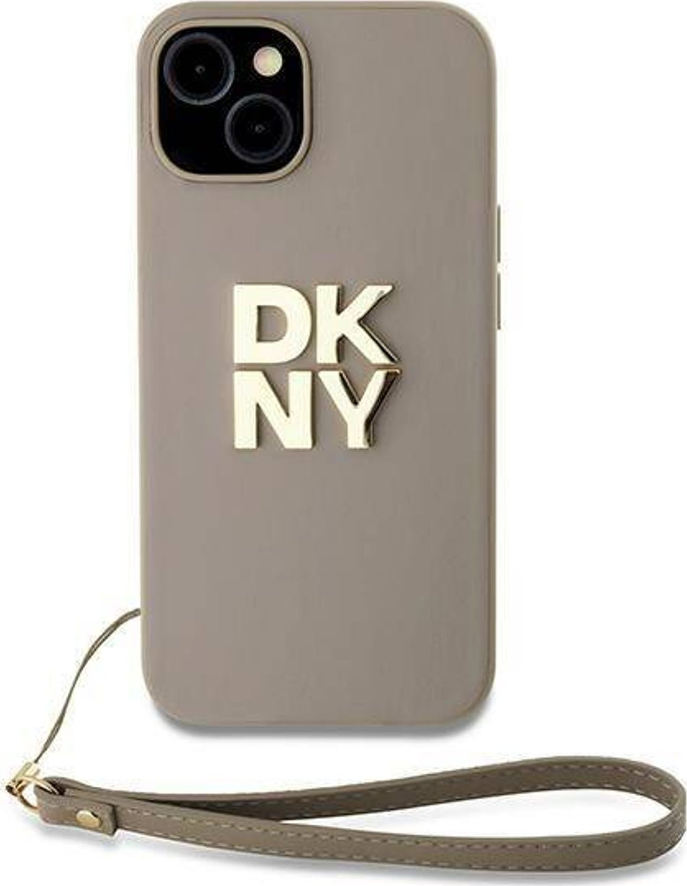 Mbulesë telefoni DKNY Wrist Strap Stock Logo, për iPhone 13 14 15 6.1", me rrip dore, bezhë
