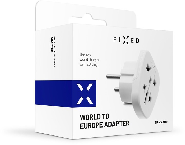 Përshtatës FIXED për lidhjen e karikuesve UK, US, AUS në priza EU, i bardhë