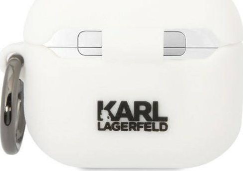 Mbulesë silikoni Karl Lagerfeld KLA3RUNIKH për Apple AirPods 3, dizajn Karl Head 3D, e bardhë