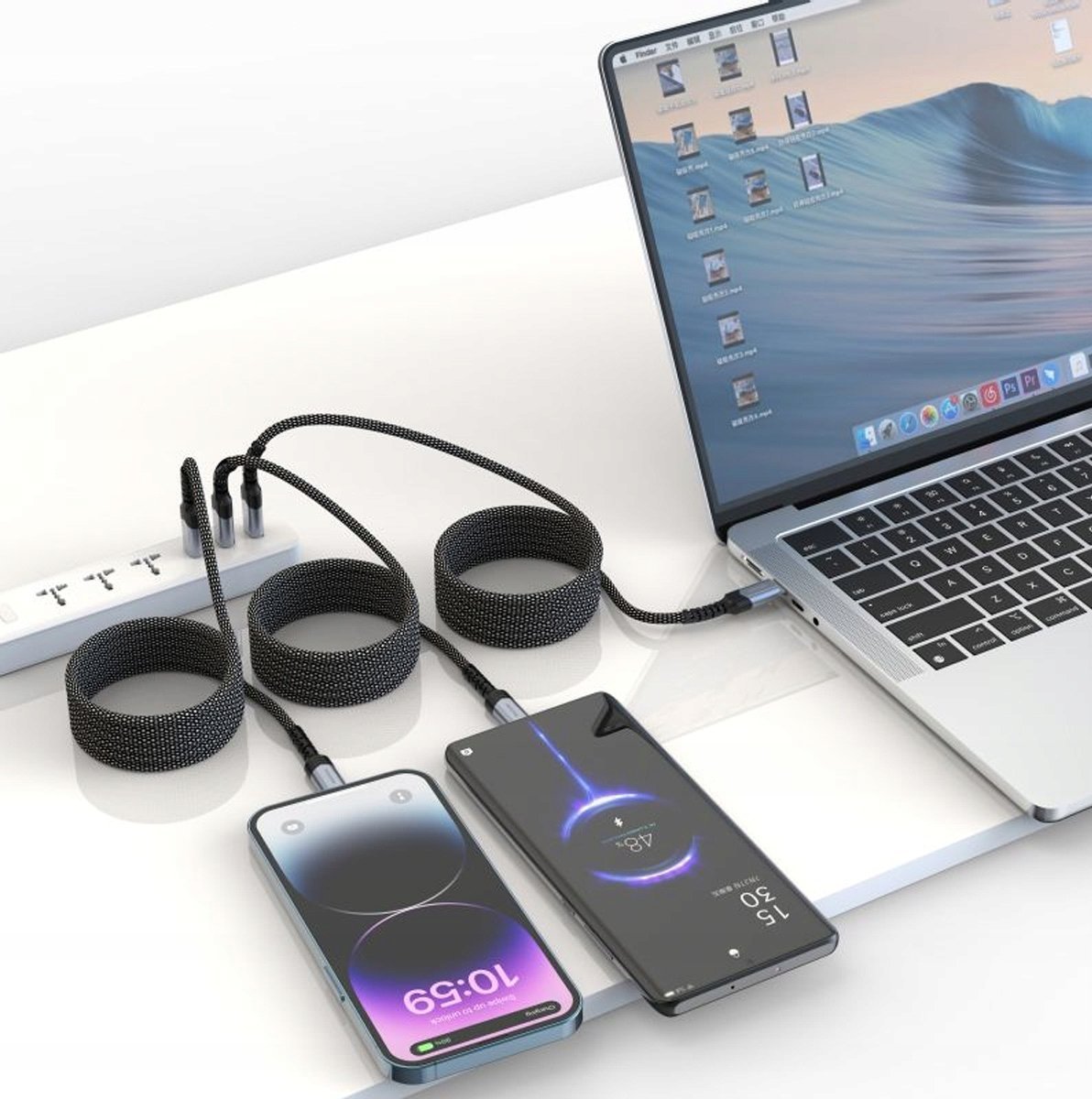 Kabull magnetik Swissten Self Retracting, USB C dhe Lightning, 1 m, zi argjend