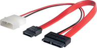 Kabllo Akyga SATA - SATA Slimline + Molex, 0.2m, e kuqe