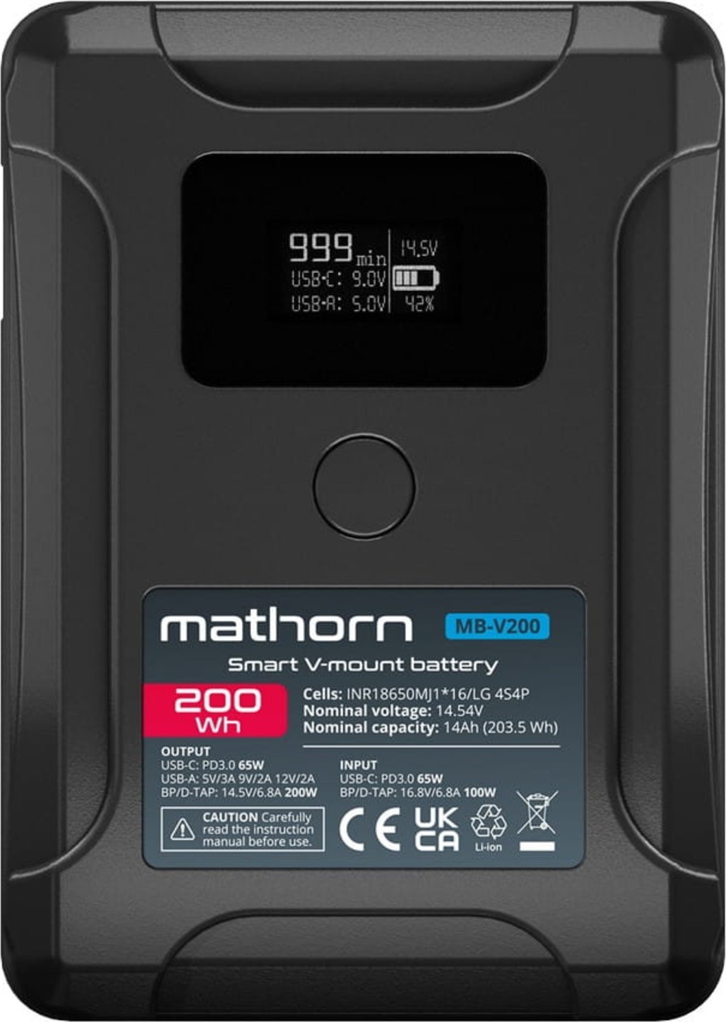 Bateri V-mount Mathorn MB-V200, 14000 mAh 200Wh, PD 65W, OLED, e zezë