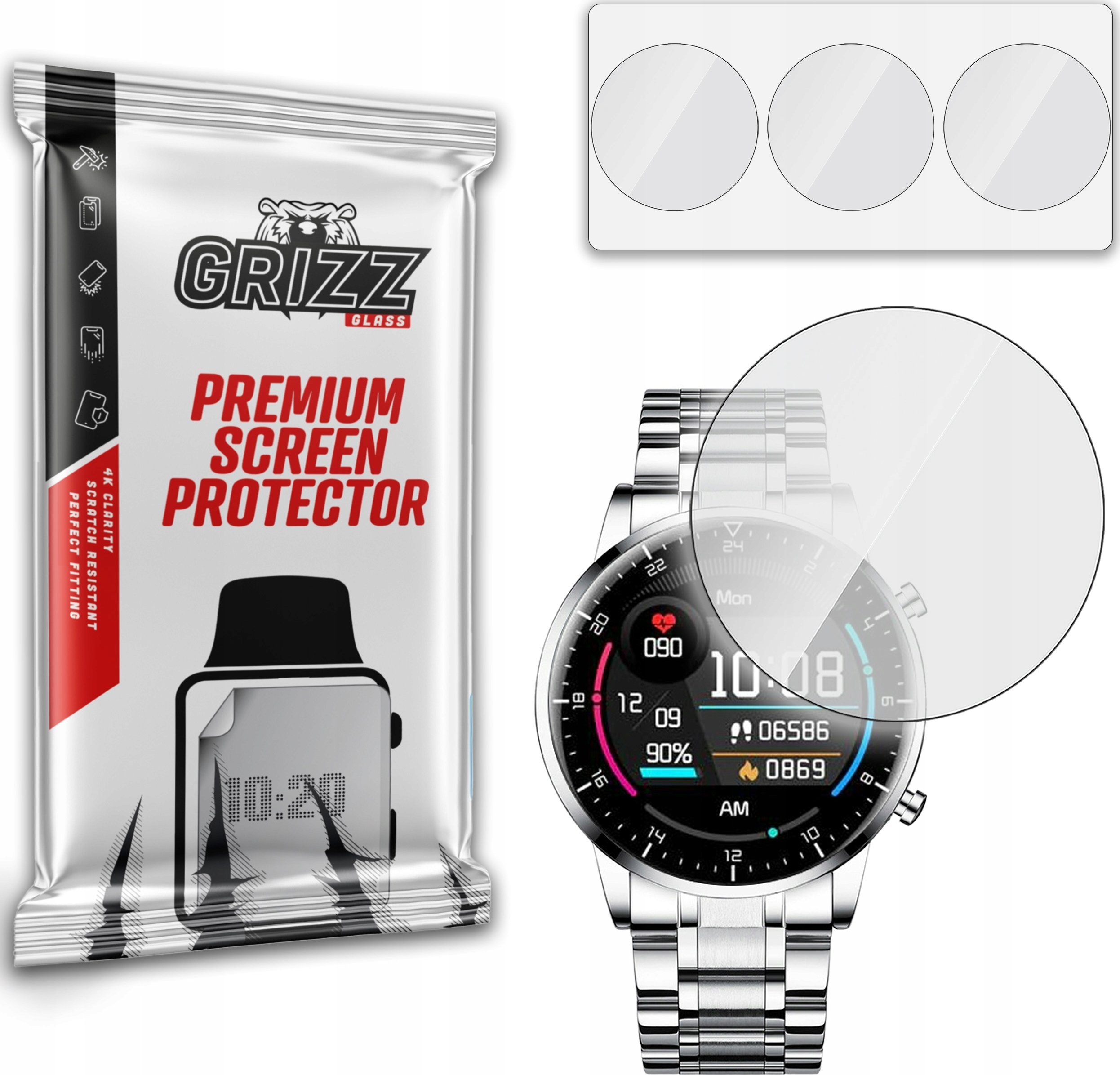 Mbrojtëse ekrani GrizzGlass Hydrogel Film, për smartwatch Grizz NY19, set 3 copë, transparente