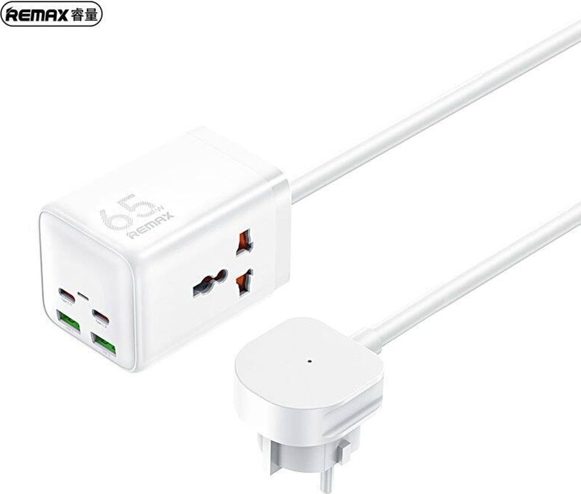 Здолжувач полнач Remax RP-U157 GaN, 65W, 2x USB 2x USB-C, бел