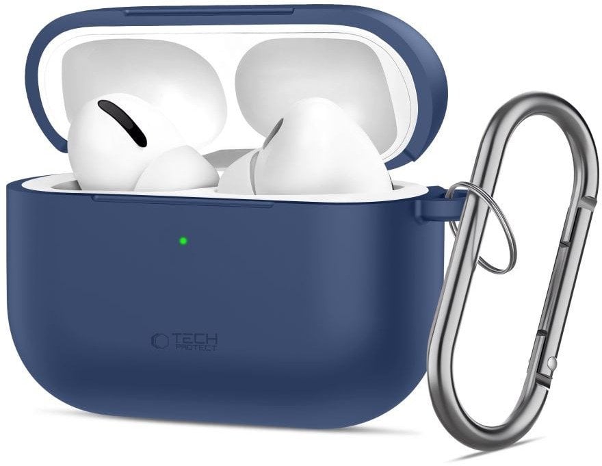 Mbulesë silikoni Tech-Protect për Apple AirPods Pro 3, me karabinë, blu navy