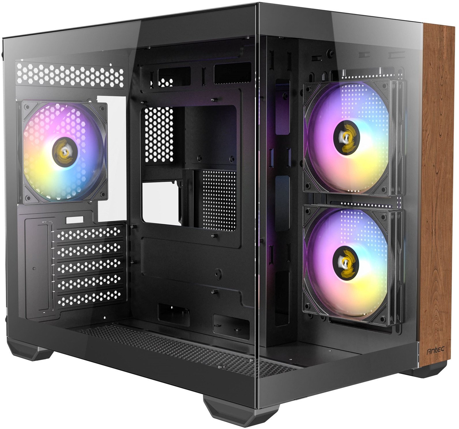 Kутија за компјутер Antec CX600M, mid tower, панорамска 270°, црна со дрво