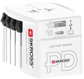 Универзален патен адаптер Skross, USB A USB C, 30W PD, бел