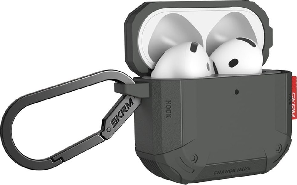 Mbajtëse Skinarma Mecha CE për AirPods 4, TPU, me karabinë, ngjyrë ulliri