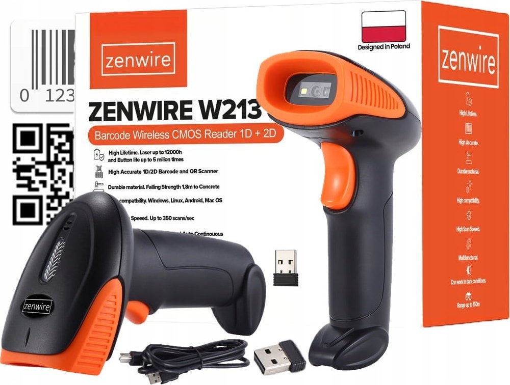 Скенер за баркодови и QR Zenwire W213, 1D 2D, USB WiFi, црн