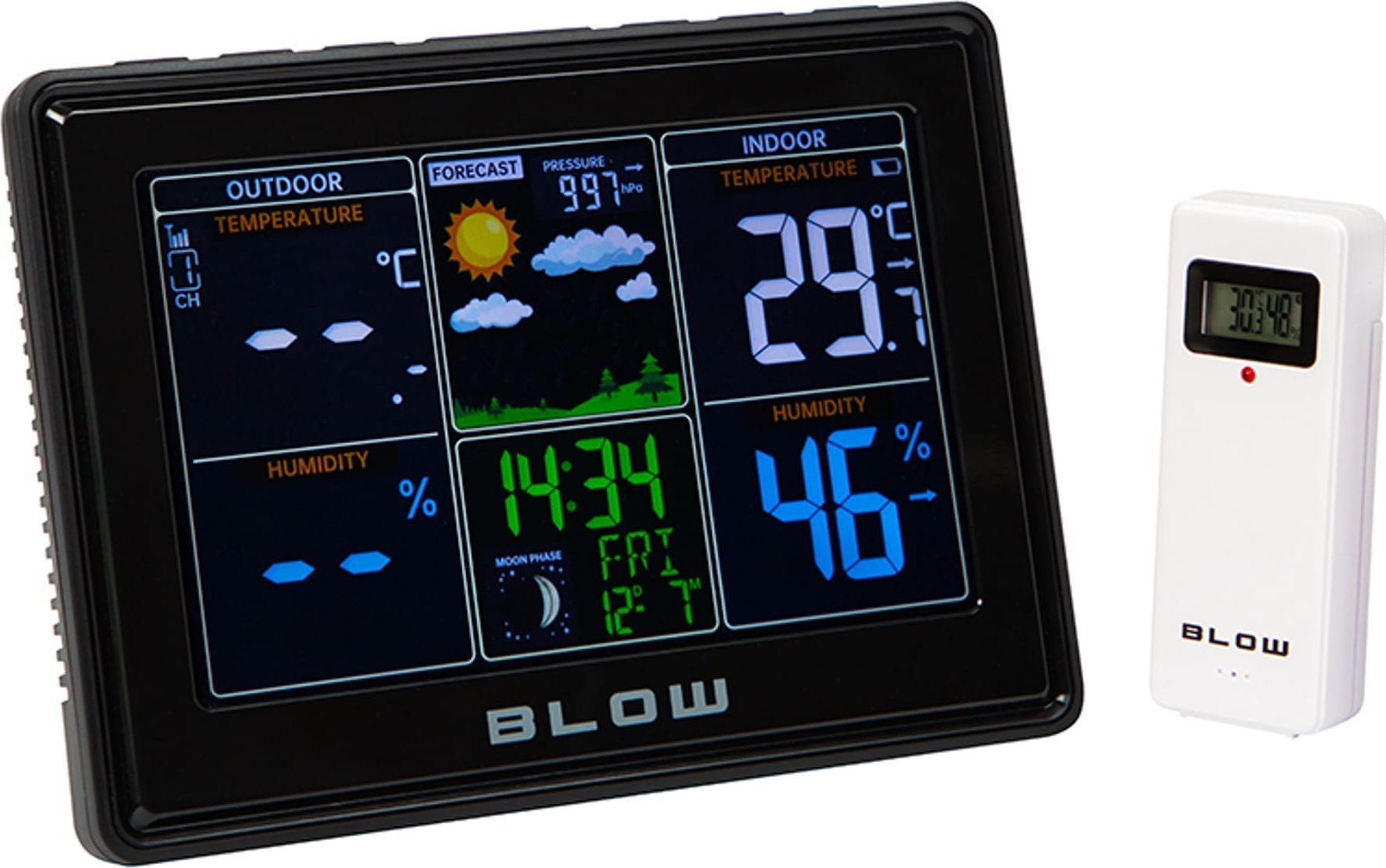 Stacion moti pa tel Digoo, higrometër barometër termometër, ekran LED, i zi