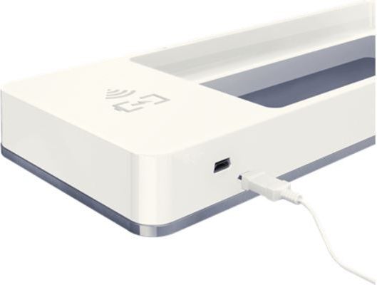 Организатор за биро Leitz WOW, со безжичен Qi полнач, металик бел